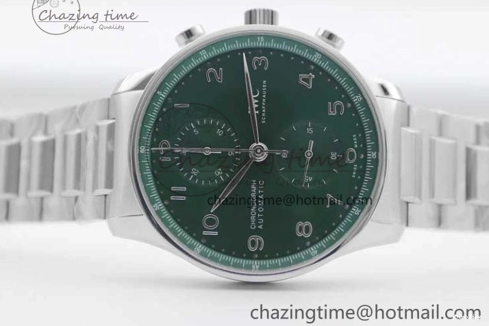 MIROTIME 0819 FastDry Portugieser Chronograph IW371615 ZF Best Edition Green Dial on SS Bracelet A7750 (Slim Movement) 7038